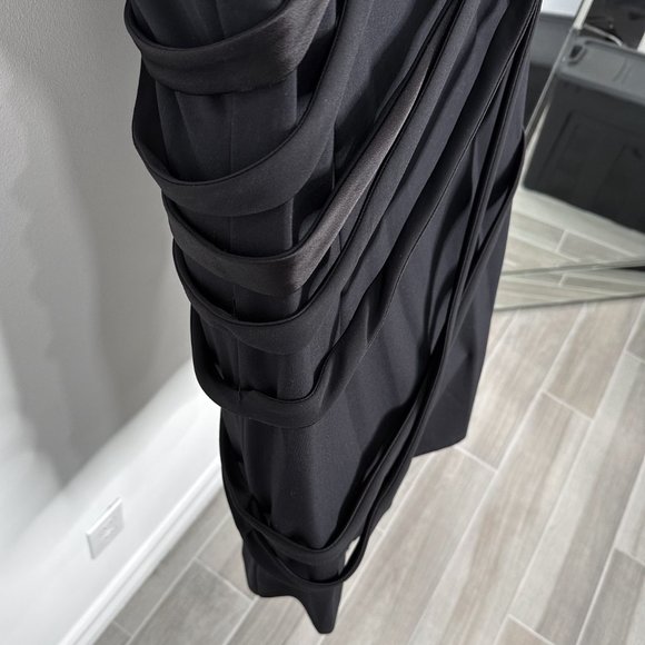 Halston Heritage Sleeveless Scoop-Neck Mini Dress w/ Draped Strappy Detail Black - Picture 16 of 16